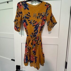 NWT Selfie Leslie Mustard Floral Mini Dress